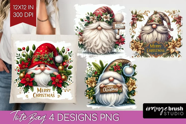 Christmas Gnome Tote Bag - Cute Gnome Tote Bag PNG