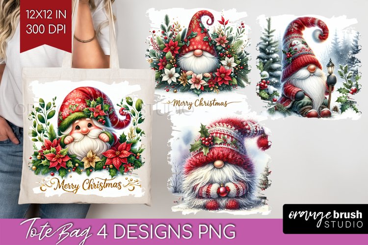Christmas Gnome Tote Bag - Cute Gnome Tote Bag PNG example image 1