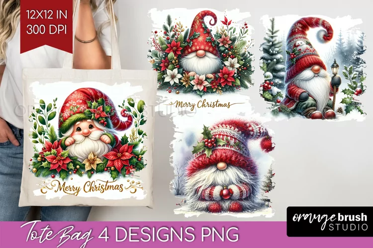Christmas Gnome Tote Bag - Cute Gnome Tote Bag PNG