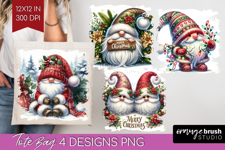 Christmas Gnome Tote Bag - Cute Gnome Tote Bag PNG example image 1
