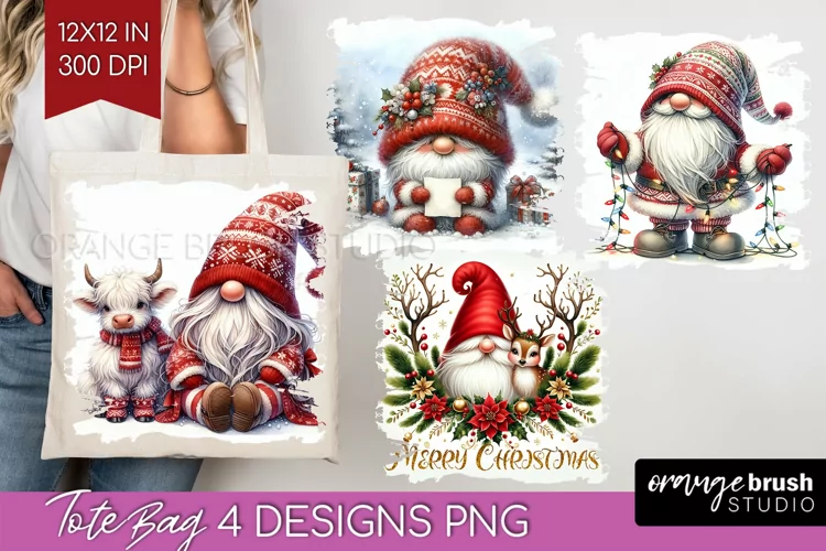 Christmas Gnome Tote Bag - Cute Gnome Tote Bag PNG