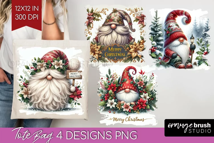 Christmas Gnome Tote Bag - Cute Gnome Tote Bag PNG