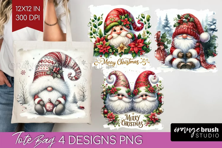 Christmas Gnome Tote Bag - Cute Gnome Tote Bag PNG