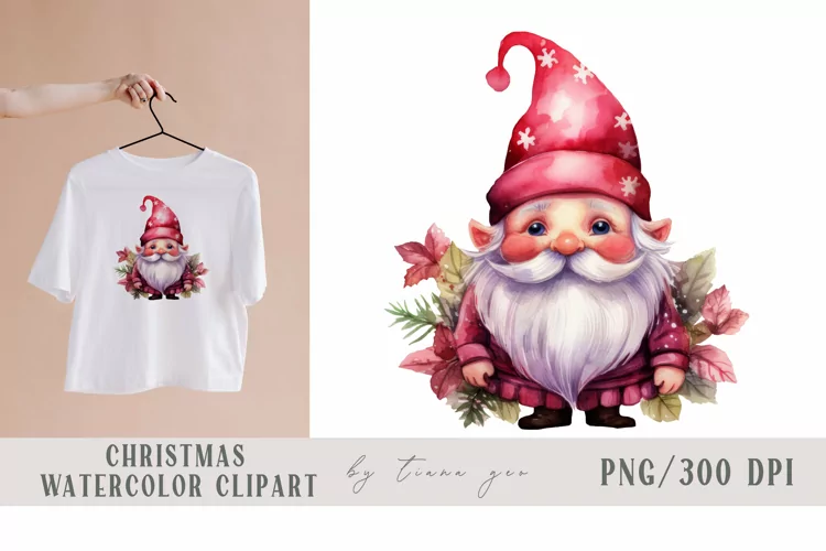 Cute watercolor Christmas gnome clipart- 1 png file