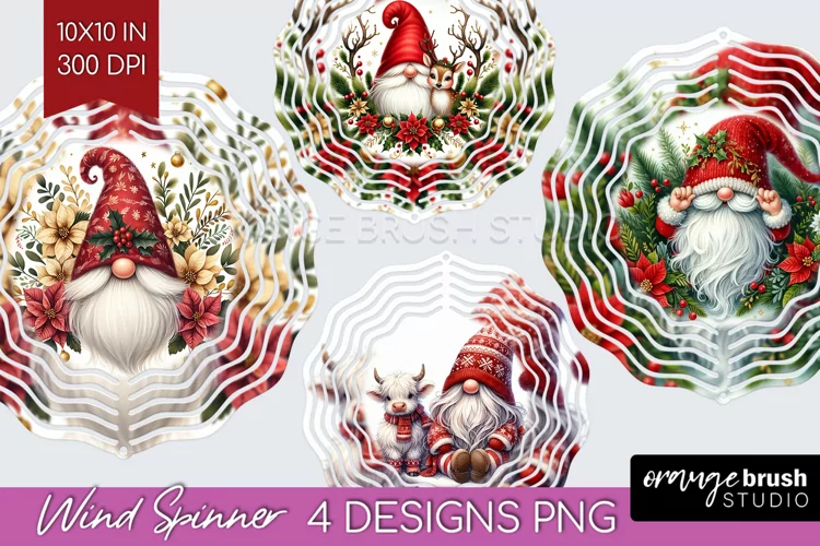 Christmas Gnome Wind Spinner Sublimation PNG - Cute Gnome