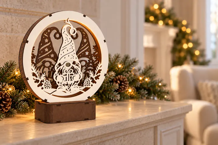 Christmas Gnomes LED Lamp SVG - 3 mm Laser Cut