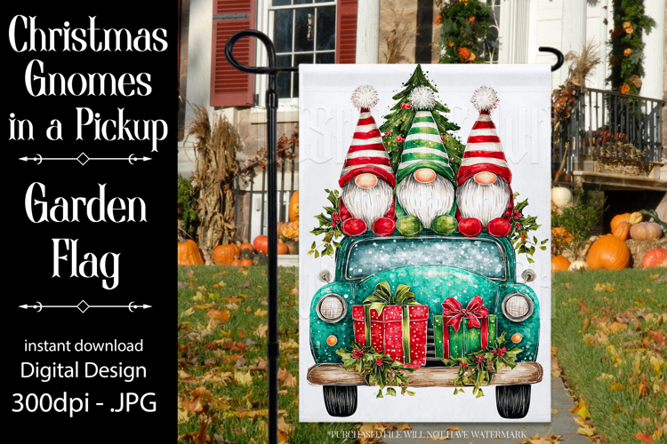 Christmas Gnomes Garden Flag, Sublimation Gnome in Truck, d1