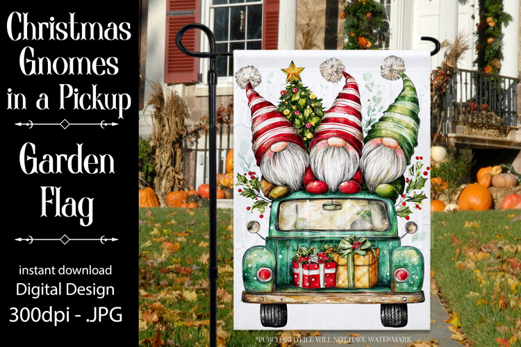 Christmas Gnomes Garden Flag, Sublimation Gnome in Truck, 10