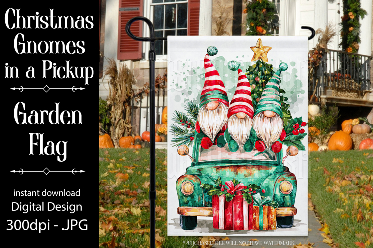 Christmas Gnomes Garden Flag, Sublimation Gnome in Truck, d2