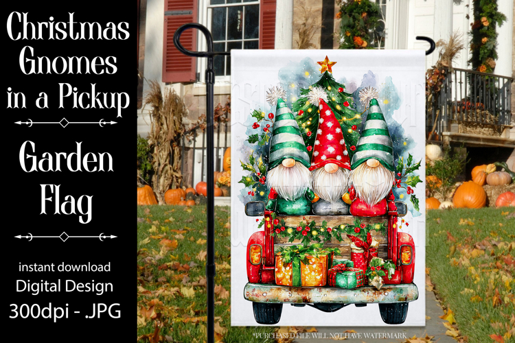 Christmas Gnomes Garden Flag, Sublimation Gnome in Truck, d3