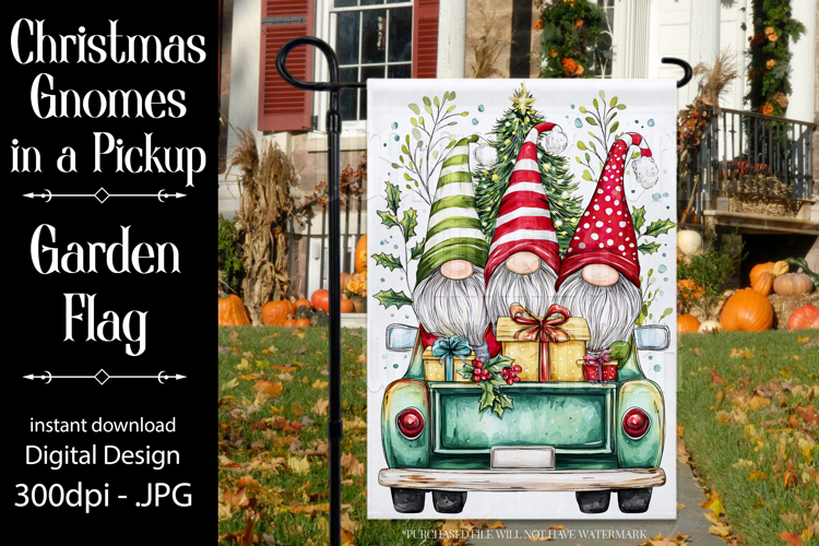 Christmas Gnomes Garden Flag, Sublimation Gnome in Truck, d4