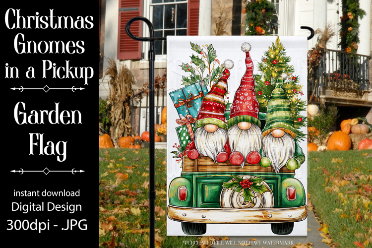 Christmas Gnomes Garden Flag, Sublimation Gnome in Truck, d5