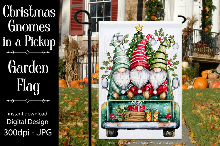 Christmas Gnomes Garden Flag, Sublimation Gnome in Truck, d7