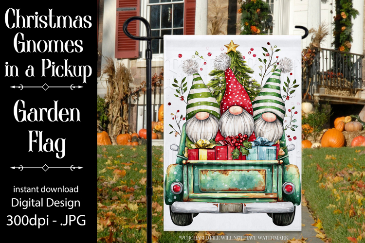 Christmas Gnomes Garden Flag, Sublimation Gnome in Truck, d8