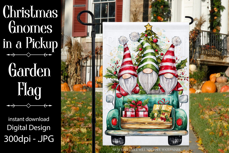 Christmas Gnomes Garden Flag, Sublimation Gnome in Truck, d9