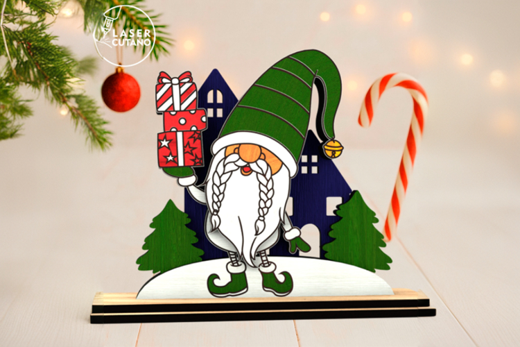 Christmas Gnome with Gifts - Wooden Holiday Figurine