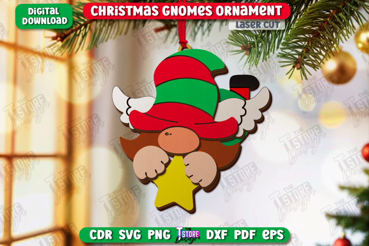 Christmas Gnome Ornament Laser Cut | Christmas Tree Toy |CNC