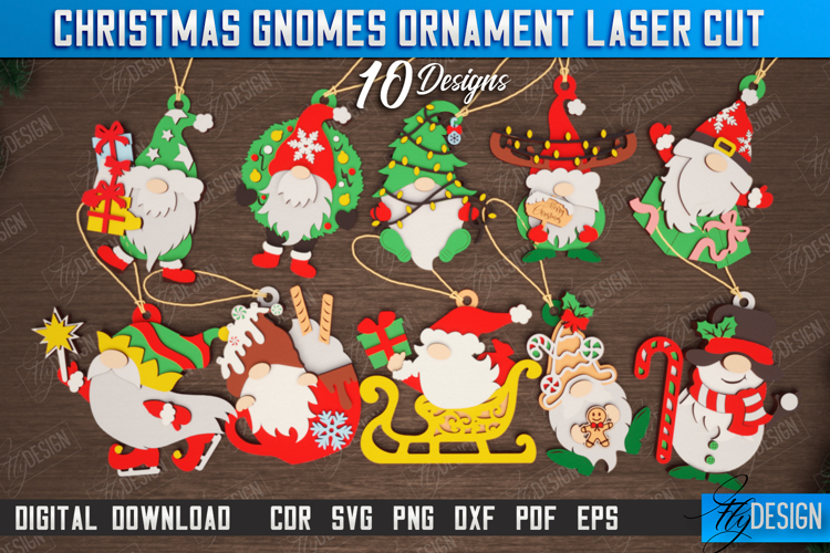 Christmas Gnomes Laser Cut Bundle, Christmas Tree Ornament