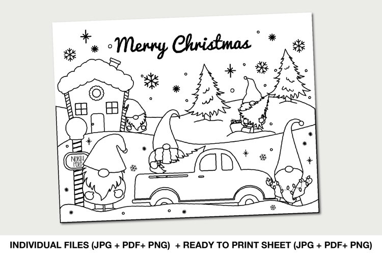 Christmas Gnomes Coloring Placemat Printable for Kids