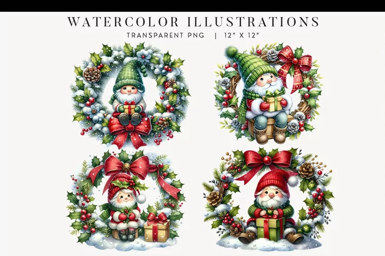 Christmas Gnomes Watercolor Clipart