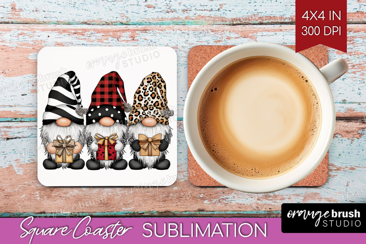 Christmas Gnomies Xmas Square Coaster Christmas Coaster PNG