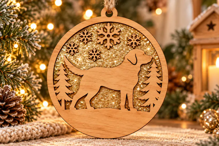 Christmas Golden Retriever Door Hanger SVG Laser Cut