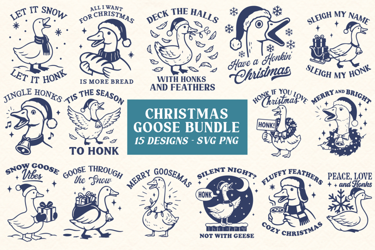 Christmas Goose SVG Bundle | 15 Funny Holiday Goose Designs