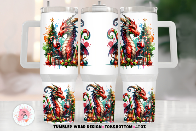 Christmas Gothic Dragon 40 oz Tumbler Wrap Sublimation Png