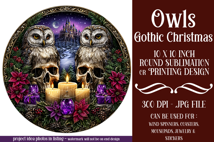 Gothic Wind Spinner, Christmas Wind Spinner, Owl Spinner, 11