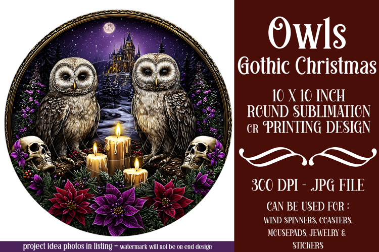 Gothic Wind Spinner, Christmas Wind Spinner, Owl Spinner, 14