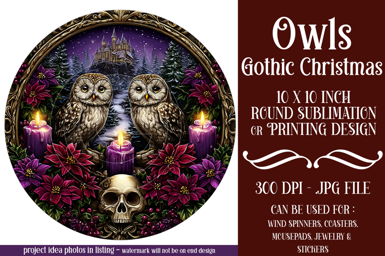 Gothic Wind Spinner, Christmas Wind Spinner, Owl Spinner, 15