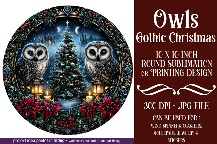 Gothic Wind Spinner, Christmas Wind Spinner, Owl Spinner, 17