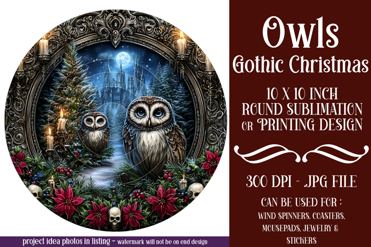 Gothic Wind Spinner, Christmas Wind Spinner, Owl Spinner, d3