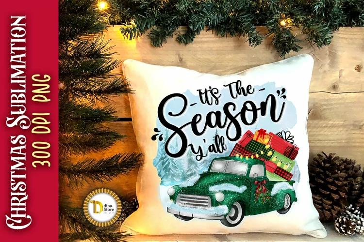 Christmas Green Vintage Truck with Gifts- Christmas PNG