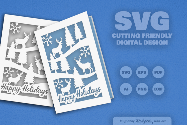 Winter Deer Christmas Greeting Card SVG