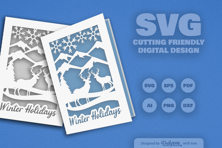 Winter Deer Christmas Greeting Card SVG