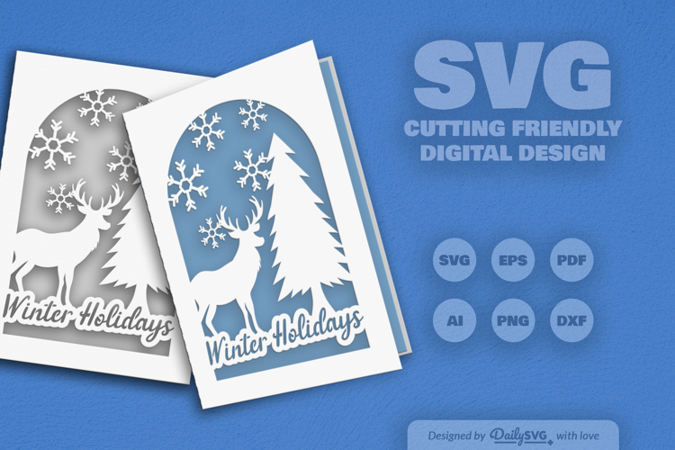 Winter Deer Christmas Greeting Card SVG