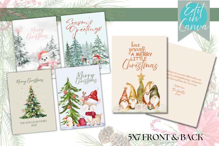 Christmas Card Canva Templates | Set of 5 | Front and Back