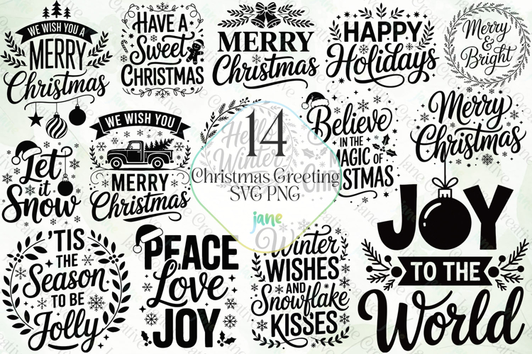 Christmas Greeting SVG PNG Bundle