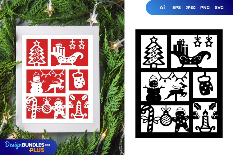 Christmas Characters in Photo Grid Paper and Laser Cut Frame