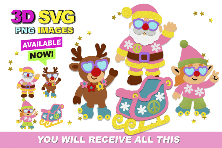 Groovy retro christmas 3D SVG