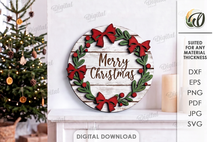 Christmas Grunge Round Sign Laser Cut. Christmas Decor SVG