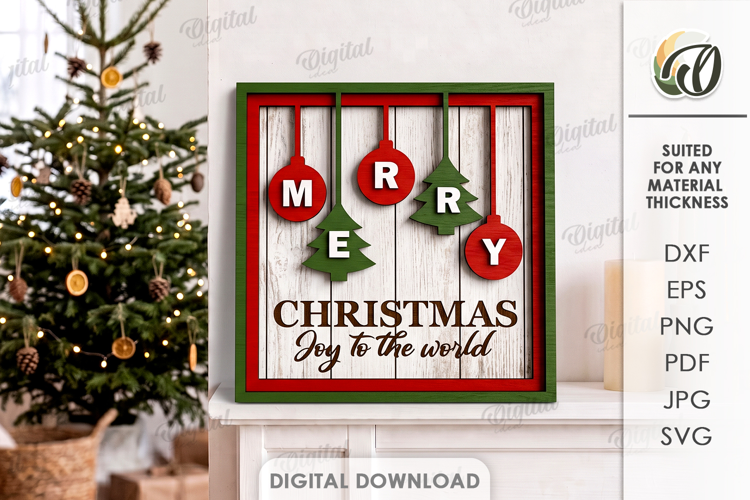Christmas Grunge Wall Sign Laser Cut. Christmas Decor SVG