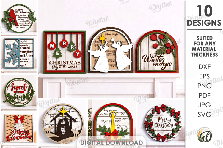 Christmas Grunge Wall Signs Bundle Laser Cut. Wall Decor SVG