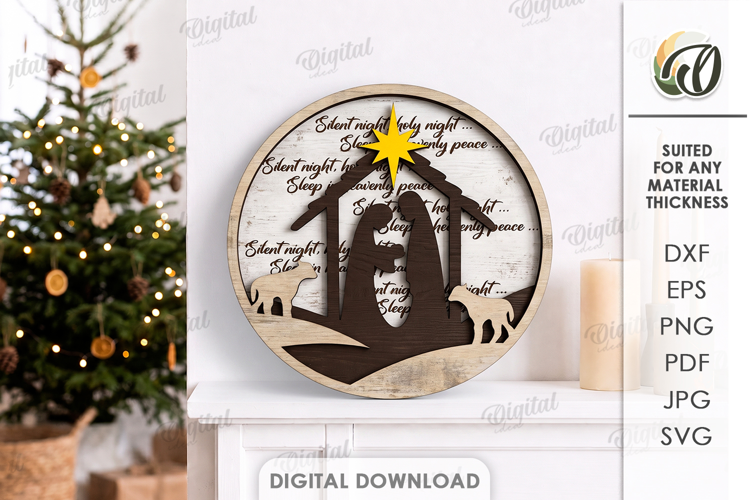 Christmas Grunge Round Sign Laser Cut. Christmas Decor SVG