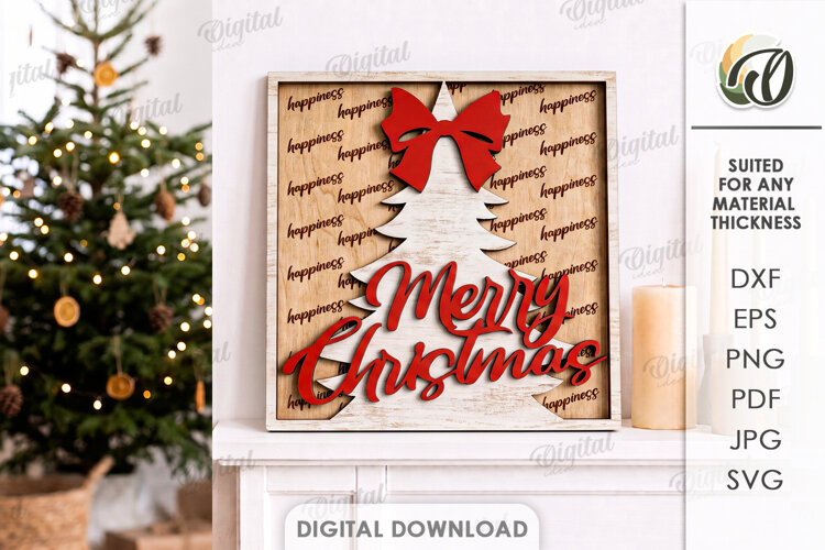 Christmas Grunge Wall Sign Laser Cut. Christmas Decor SVG example image 1