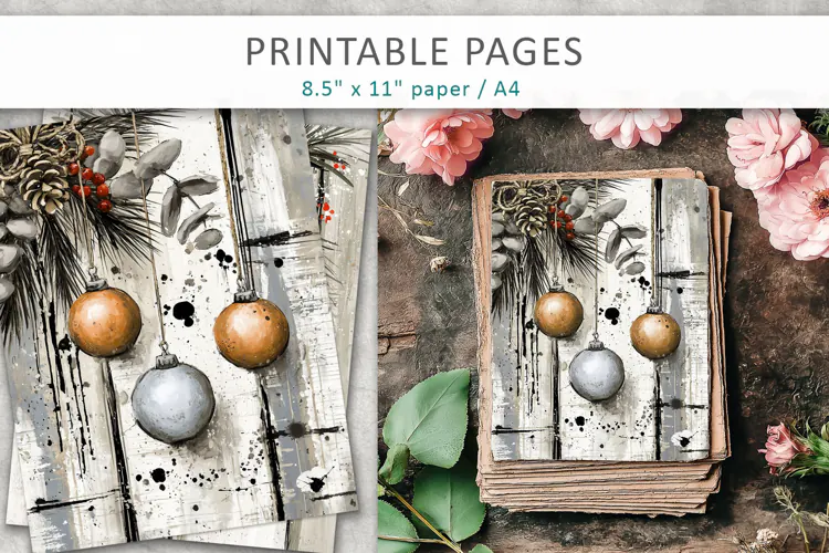 Vintage Christmas Grunge Junk Journal Pages
