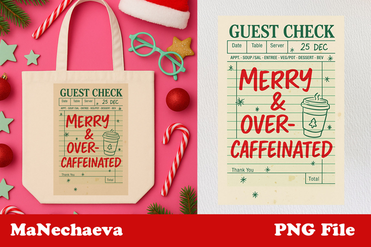 Funny Christmas Guest Check Clipart | Merry & Caffeinated