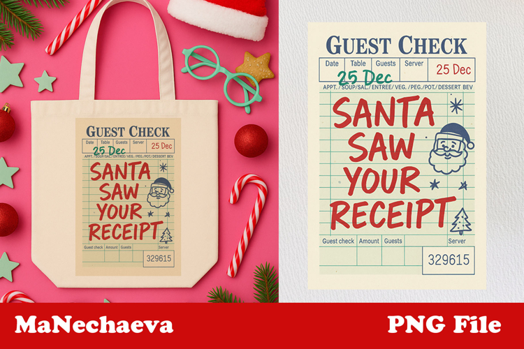 Funny Christmas Guest Check Clipart | Santa Saw Receipt