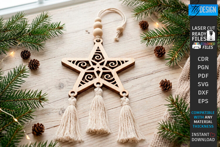 Christmas Hanger Decor Laser Cut | Boho Christmas Ornament example image 1